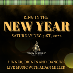 Image of a poster for New Year's even party at the Penny Farthing